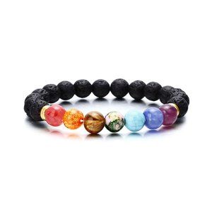 Natural Volcanic Stone Stretch  Chakra Bracelet